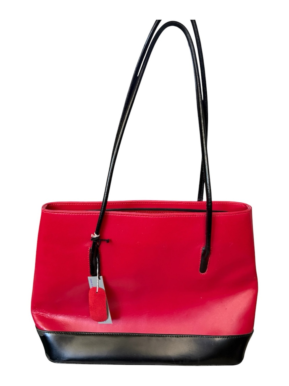 Red and Black Leather-Trim Tote Bag for Women